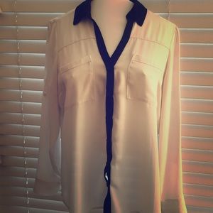 Express White Button Down with Black Stripe